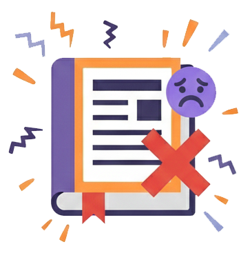 A graphic icon illustrating data loss or a system error. The image features a document with a large red 'X' over it, a sad face emoji, and jagged lines indicating a problem, symbolizing corrupted files or failed processes that IT support can resolve.