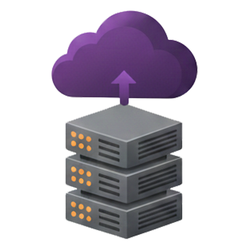 An icon representing data backup strategies. A stack of on-premise servers is shown with an arrow pointing up to a cloud, symbolizing the process of migrating data to the cloud or maintaining off-site backups for disaster recovery.